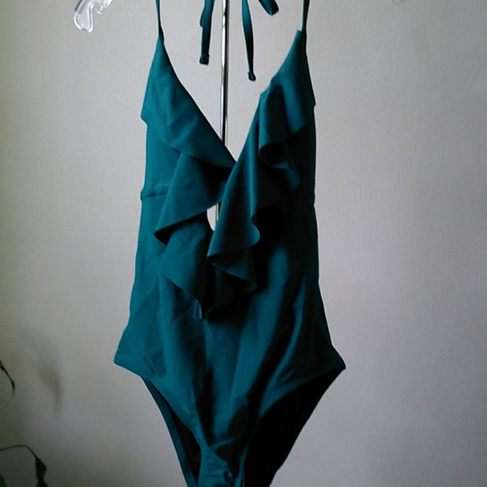 Coastal Blue ruffle front swimsuit